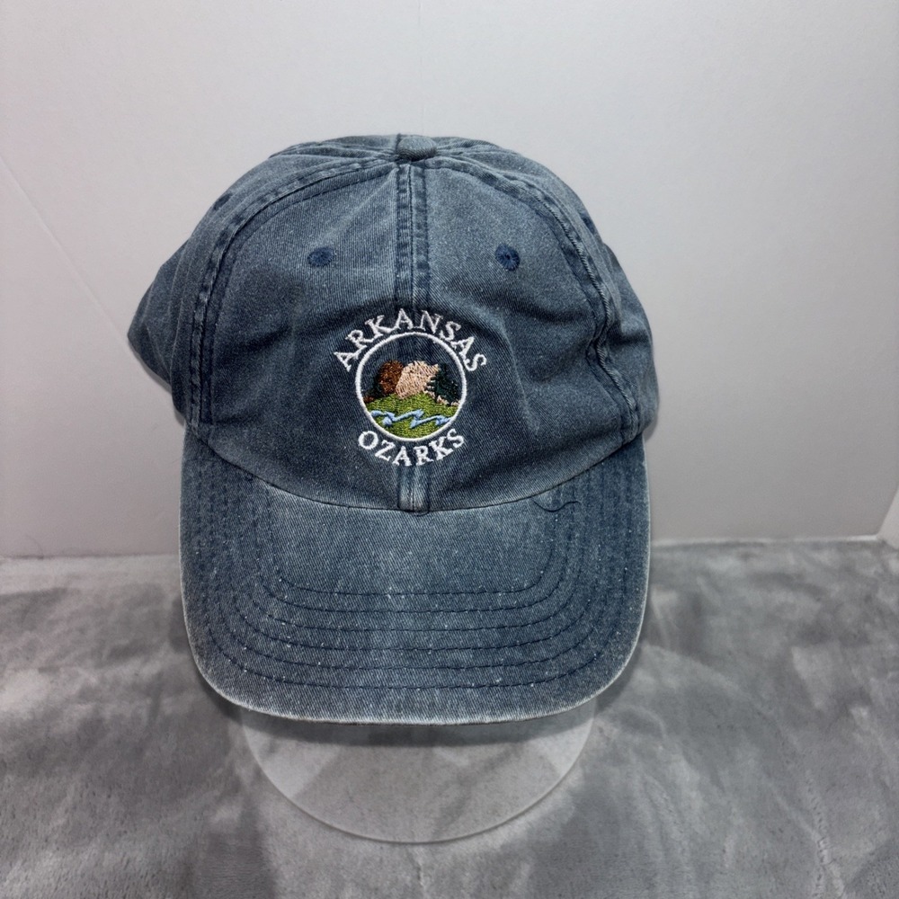 "Arkansas Ozarks" Embroidered Ball Cap Blue Denim Distressed Look Adjustable